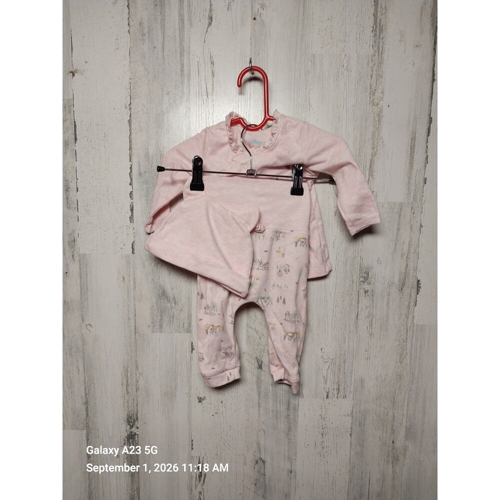 Disney Baby Bambi 3 Piece Pink Outfit Set 3-6M Top Pants Hat